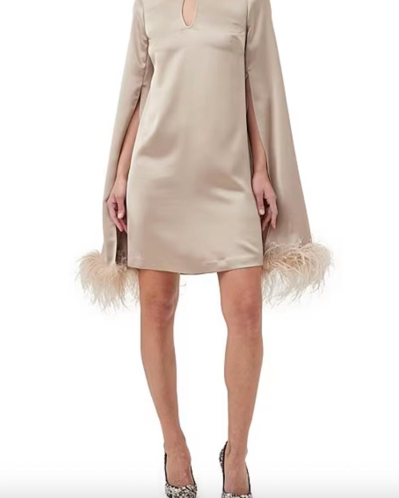 Front of a model wearing a size 12 Hiromi 2 Dress In Gold in Gold by Trina Turk. | dia_product_style_image_id:346867